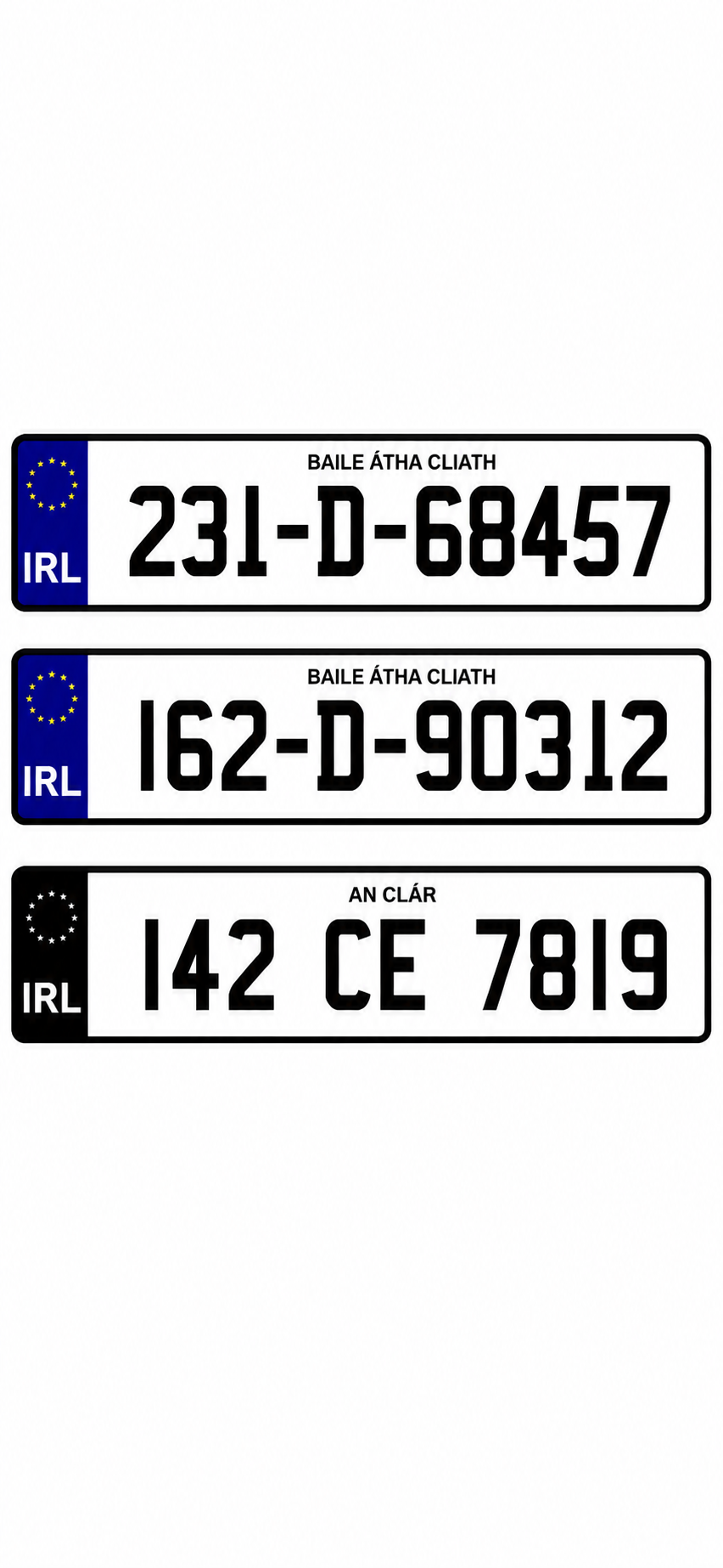 2D Standard Irish Font Number Plates (x2)